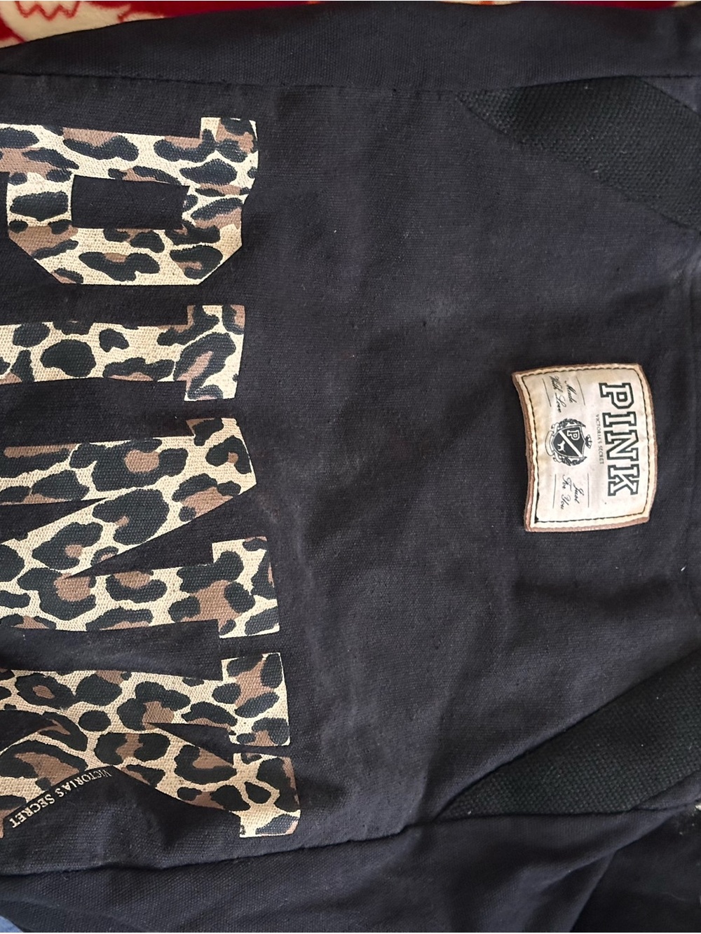 PINK Leopard Logo Black Tote